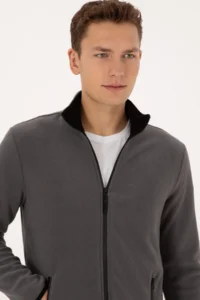 US Polo Assn. Men Regular Fit Gray Fleece Knitting Cardigan - Image 4