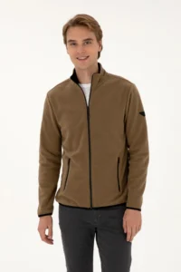 US Polo Assn. Men Regular Fit Khaki Fleece Knitting Cardigan