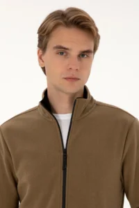 US Polo Assn. Men Regular Fit Khaki Fleece Knitting Cardigan - Image 2