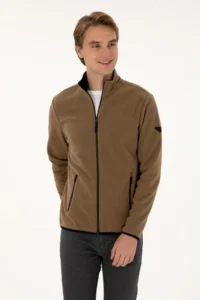 US Polo Assn. Men Regular Fit Khaki Fleece Knitting Cardigan - Image 3