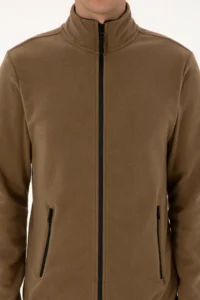 US Polo Assn. Men Regular Fit Khaki Fleece Knitting Cardigan - Image 6