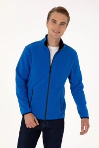 US Polo Assn. Men Regular Fit Saks Blue Fleece Knitting Cardigan
