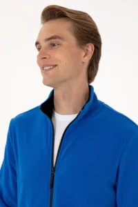 US Polo Assn. Men Regular Fit Saks Blue Fleece Knitting Cardigan - Image 2