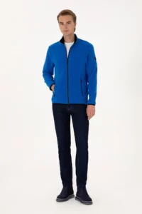 US Polo Assn. Men Regular Fit Saks Blue Fleece Knitting Cardigan - Image 4