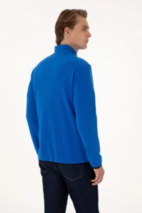 US Polo Assn. Men Regular Fit Saks Blue Fleece Knitting Cardigan - Image 5
