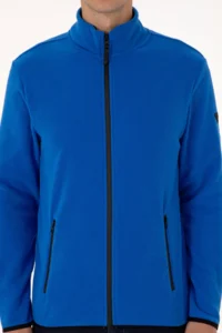 US Polo Assn. Men Regular Fit Saks Blue Fleece Knitting Cardigan - Image 6