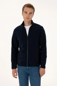 US Polo Assn. Men Regular Fit Navy Blue Fleece Knitting Cardigan - Image 3