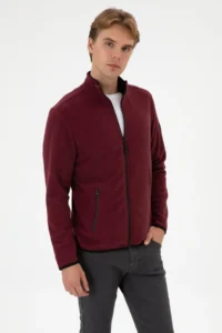 US Polo Assn. Men Regular Fit Burgundy Fleece Knitting Cardigan