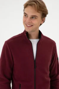 US Polo Assn. Men Regular Fit Burgundy Fleece Knitting Cardigan - Image 2