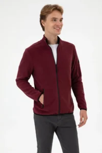 US Polo Assn. Men Regular Fit Burgundy Fleece Knitting Cardigan - Image 3