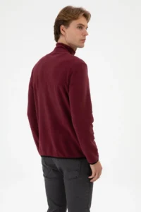 US Polo Assn. Men Regular Fit Burgundy Fleece Knitting Cardigan - Image 5