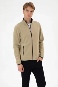 US Polo Assn. Men Regular Fit Light Khaki Fleece Knitting Cardigan