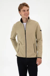 US Polo Assn. Men Regular Fit Light Khaki Fleece Knitting Cardigan - Image 3