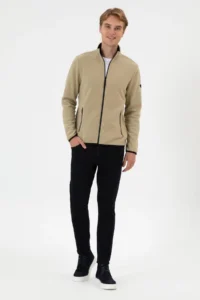 US Polo Assn. Men Regular Fit Light Khaki Fleece Knitting Cardigan - Image 4