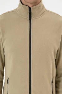 US Polo Assn. Men Regular Fit Light Khaki Fleece Knitting Cardigan - Image 6