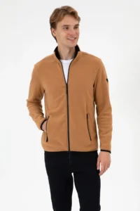 US Polo Assn. Men Regular Fit Camel Fleece Knitting Cardigan - Image 3