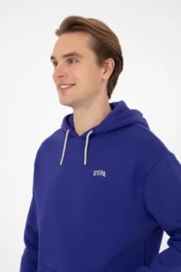 US Polo Assn. Men Purple Oversized Fit Hooded Fleece Basic Sweatshirt - Image 2