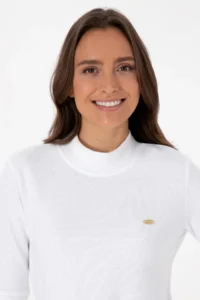 US Polo Assn. Women WHITE Button Detailed Turtleneck Sweatshirt - Image 2