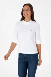 US Polo Assn. Women WHITE Button Detailed Turtleneck Sweatshirt - Image 3