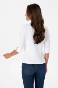 US Polo Assn. Women WHITE Button Detailed Turtleneck Sweatshirt - Image 5