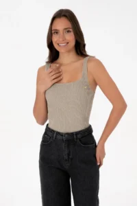 US Polo Assn. Women Light Khaki Square Neck Sweater