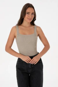 US Polo Assn. Women Light Khaki Square Neck Sweater - Image 3