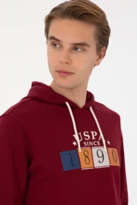 US Polo Assn. Men Regular Fit Hooded Burgundy Sweatshirt - Image 2