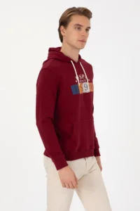US Polo Assn. Men Regular Fit Hooded Burgundy Sweatshirt - Image 3