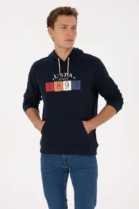 US Polo Assn. Men Regular Fit Hooded Navy Blue Sweatshirt