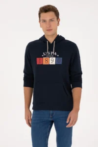 US Polo Assn. Men Regular Fit Hooded Navy Blue Sweatshirt - Image 3