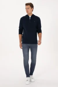US Polo Assn. Men Regular Fit Half Zippered Hooded Navy Blue Sweatshirt - Image 4