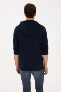 US Polo Assn. Men Regular Fit Half Zippered Hooded Navy Blue Sweatshirt - Image 5