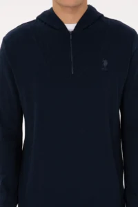 US Polo Assn. Men Regular Fit Half Zippered Hooded Navy Blue Sweatshirt - Image 6