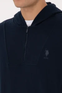 US Polo Assn. Men Regular Fit Half Zippered Hooded Navy Blue Sweatshirt - Image 7