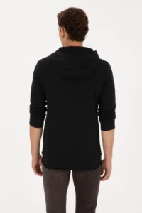 US Polo Assn. Men Regular Fit Half Zippered Hooded Black Sweatshirt - Image 5