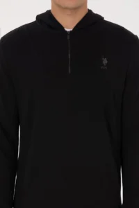 US Polo Assn. Men Regular Fit Half Zippered Hooded Black Sweatshirt - Image 6