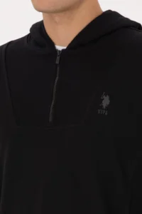 US Polo Assn. Men Regular Fit Half Zippered Hooded Black Sweatshirt - Image 7