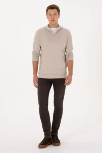 US Polo Assn. Men Regular Fit Half Zippered Hooded Stone Sweatshirt - Image 4