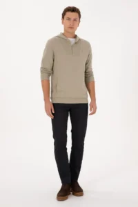US Polo Assn. Men Regular Fit Half Zippered Hooded Light Khaki Sweatshirt - Image 4
