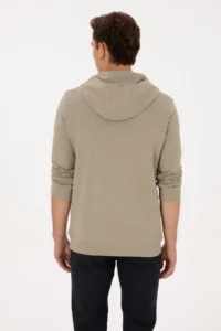 US Polo Assn. Men Regular Fit Half Zippered Hooded Light Khaki Sweatshirt - Image 5