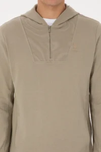 US Polo Assn. Men Regular Fit Half Zippered Hooded Light Khaki Sweatshirt - Image 6