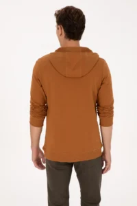 US Polo Assn. Men Regular Fit Half Zippered Hooded Camel Sweatshirt - Image 5