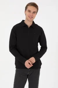 US Polo Shirt Assn. Men comfort Fit Half Zippered Black Sweatshirt