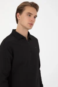 US Polo Shirt Assn. Men comfort Fit Half Zippered Black Sweatshirt - Image 2