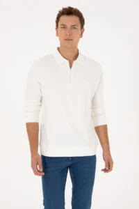 US Polo Assn. Men comfort Fit Half Zippered WHITE Sweatshirt