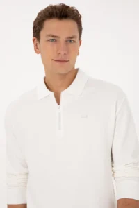 US Polo Assn. Men comfort Fit Half Zippered WHITE Sweatshirt - Image 2