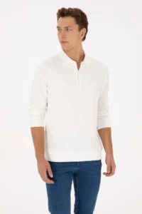 US Polo Assn. Men comfort Fit Half Zippered WHITE Sweatshirt - Image 3