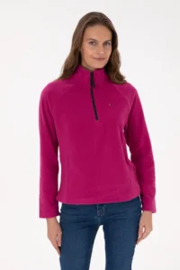 US Polo Shirt Assn. Women Fuchsia Zippered Dog collar Fleece Sweatshirt - Image 3