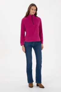 US Polo Shirt Assn. Women Fuchsia Zippered Dog collar Fleece Sweatshirt - Image 4