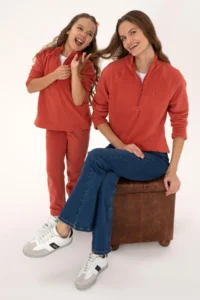 US Polo Shirt Assn. Women Brick Red Zippered Dog collar Fleece Sweatshirt - Image 2